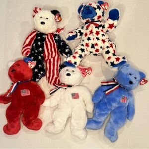 15” American Lot Of 5 - Ty Beanie Baby Buddy; (3) America, Blue  & Spangle